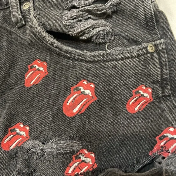 The Rolling Stones Destroyed Black Short Shorts 10 W/Lips Logo - Picture 9 of 11